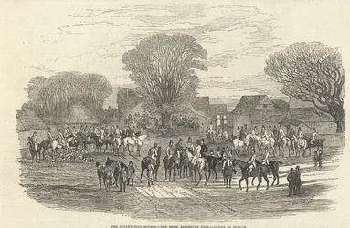 Os Cães de Caça da Rainha: The Meet, Aylesbury Vale, de &39;The Illustrated London News&39;, 5 de dezembro de 1846