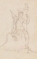 An Allegory of America Carrying the Cap of Liberty, c.1760-1848 (caneta, tinta preta, grafite e giz vermelho)