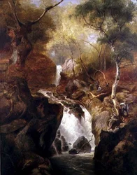 Cascata através de um bosque