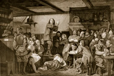 George Fox pregando em uma taverna, c.1650