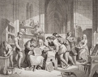 Introdução da arte da impressão, a partir de "Ilustrações da História Escocesa e Inglesa", Volume I
