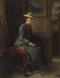 Interior com uma rapariga à espera (óleo sobre tela)