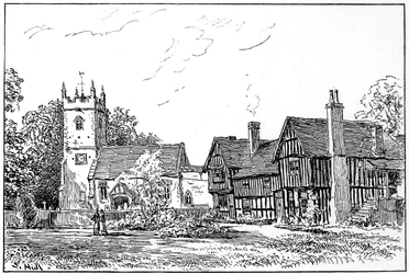Igreja de Clifford e casa velha, Stratford-upon-Avon, Warwickshire, 1885.