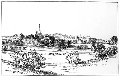Stratford-upon-Avon, Warwickshire, visto do sudeste, 1885.