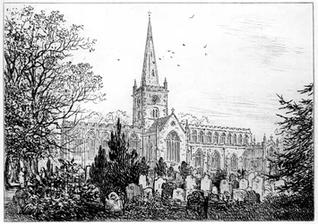 Igreja de Stratford como vista do norte, Stratford-upon-Avon, Warwickshire, 1885.