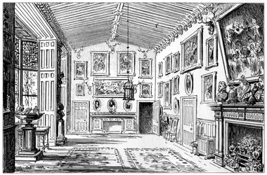 O grande salão do parque de Charlecote, Warwickshire, 1885.