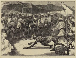 Esboços indianos, tigres humanos no festival Mohurrum