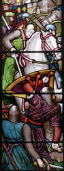 O relevo do castelo de Dover por John de Pencester em 1216, detalhe, 1865 (vitral)