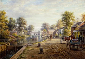 Cena ao longo do canal de Delaware e Hudson, 1907