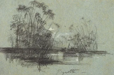 Papyrus on the Anapus, a partir de vistas da Sicília (giz preto e bodycolour em papel azul)