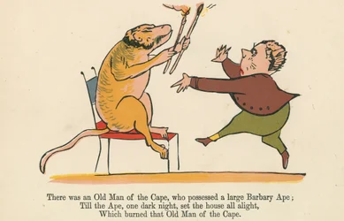Havia um Velho do Cabo, que possuía um grande Barbary Ape, de "Um Livro de Tolices", publicado por Frederick Warne and Co., Londres, c.1875