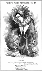Oscar Wilde (1854-1900) dramaturgo irlandês, romancista, poeta e sagaz. Desenho animado por Edward Linley Sambourne da sua série 