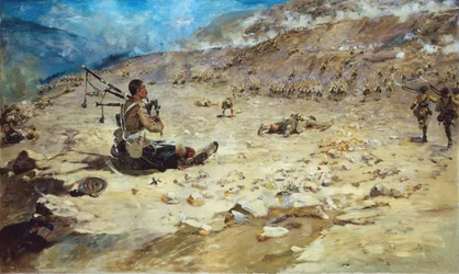 Piper George Findlater (1872-1942) dos Highlanders de Gordon que ganhou a cruz de Victoria em Dargai em 1897, 1898