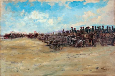 Royal Horse artilharia e lanceiros esperando para sair, 1898