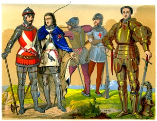Traje de batalha inglês, século XV-XVI, 1849.