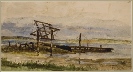 Paisagem c/ Doca, Mar e Praia (#18), c. 1880 (aquarela sobre papel)