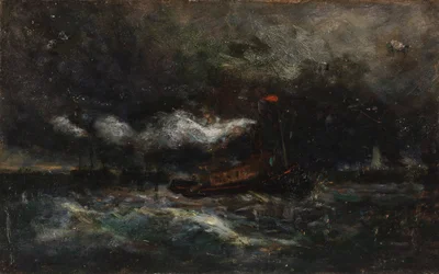 Squall, Brenton Light boat in storm, farol ao fundo, s.d.