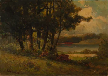 Sem título (paisagem com vacas a pastar perto de um rio)