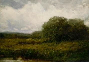 Sem título (paisagem com bois e carro de feno a atravessar uma ponte)