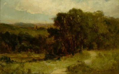 Sem título (paisagem com estrada perto de riacho e árvores)