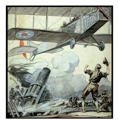 Avião, arma de artilharia e soldados por Edward Penfield.