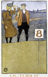 Casal jogando golfe - em "Golf Calendar" por Edward Penfield, ed. 1899