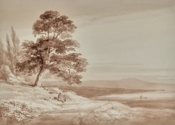 Paisagem com figuras e árvore