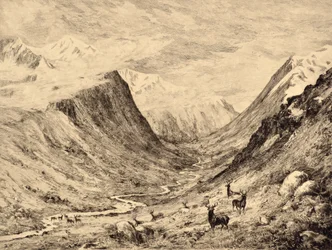 The Highland Dee: Reunião de Garchary e Larig Burns, c.1880 (gravura)
