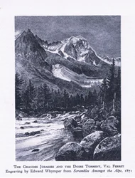 As Grandes Jorasses e a torrente Doire, Val Ferret, de British Adventure, publicado pela Collins, 1947