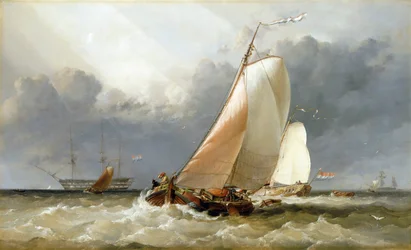 Veleiro holandês a navegar no Zuiderzee (Holanda). Óleo sobre tela