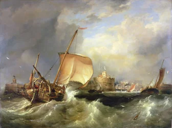 Barco de arenque francês que corre para o Porto ao largo do Havre de Grace