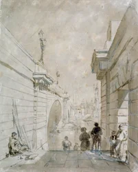 London Bridge, olhando para o norte do patamar superior dos degraus perto da Tooley Street, 1833