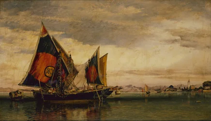 A lagoa veneziana com barcos de pesca