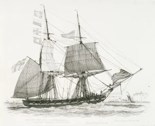 O "Wolf" (1826), ou (1814), brigue de guerra, da Marinha Real, a fazer sinal e a lançar um piloto ao largo de Dover