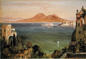 Vesúvio e Castel del Oro, Nápoles, visto de Villa Cedroni, Posillippo (óleo sobre papel colocado a bordo)