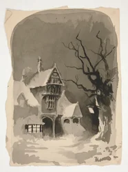 Uma Cena de Inverno: Casa na Neve (recto); Estudos de figuras sortidas (verso)