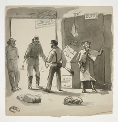 Esboço de guerra civil (recto); Homem a ver um quadro (verso)