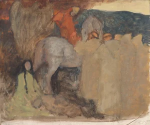 Estudo Composicional, possivelmente para Galahad Departs from the Land, em The Quest and Achievement of the Holy Grail, Book Delivery Room, Boston Public Library
