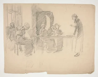 Estudo inicial para Stony Ground 1884, interior com figuras