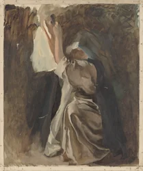 Estudo da figura de uma freira, para The Infancy of Galahad, em The Quest and Achievement of the Holy Grail, Sala de Entrega de Livros, Biblioteca Pública de Boston
