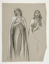 Estudos de figuras para The Golden Tree (?), de The Quest of the Holy Grail (uma série de quinze pinturas para a Biblioteca Pública de Boston, concluída em 1901)