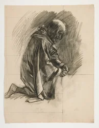 Estudo figurativo para Sir Lancelot e Sir Bors vestem Galahad com as suas esporas, de The Quest of the Holy Grail (segundo de uma série de quinze quadros para a Biblioteca Pública de Boston, concluída em 1901)