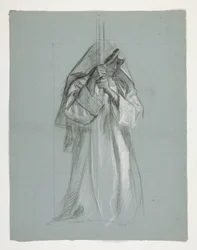 Estudo figurativo para Sir Lancelot e Sir Bors vestem Galahad com as suas esporas, de The Quest of the Holy Grail (segundo de uma série de quinze quadros para a Biblioteca Pública de Boston, concluída em 1901)