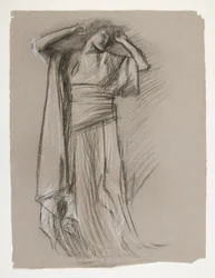 Estudo de figura para o Castelo das Donzelas (?), de The Quest of the Holy Grail (uma série de 15 pinturas para a Biblioteca Pública de Boston, concluída em 1901)