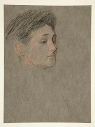 Cabeça de mulher de cabelo preto, para a coroação de Eduardo VII