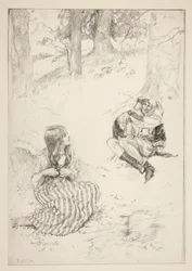 Jester and woman, sketch for The Daffodil Song