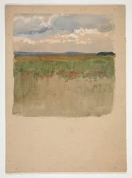Paisagem com campo, horizonte, céu