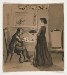 Homem e mulher em um interior - ilustração não identificada