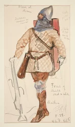 Man of Arms, esboço do traje para Henry Irving