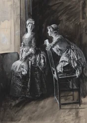 Miss Neville e Miss Hardcastle, ilustração para Oliver Goldsmith